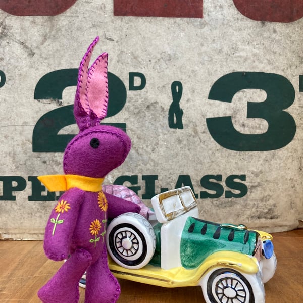 Raspberry Bunny the Little Hand Embroidered Felt Rabbit 