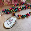 "F-it List" wooden rainbow bead necklace with ceramic pendant, sweary