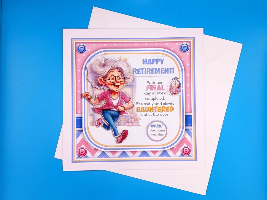 Funny Retirement Card For Her, Large, Decoupage 