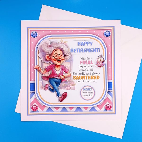 Funny Retirement Card For Her, Large, Decoupage 