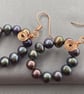 Peacock Cultured Pearl & Rose Gold Dangle Teardrop Hoop Earrings - Image 7