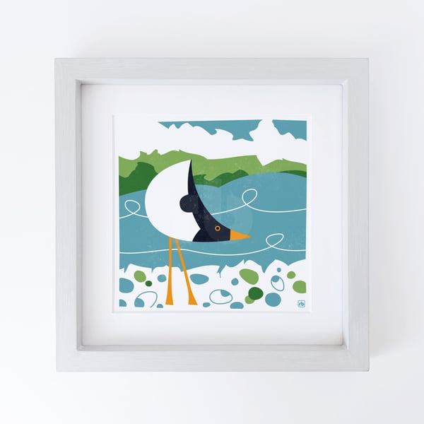 Oystercatcher foraging at low tide, original Giclee print