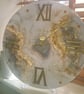 Large Round White Gold Grey Marble Effect Wall Clock Roman Numerals 12-Hour