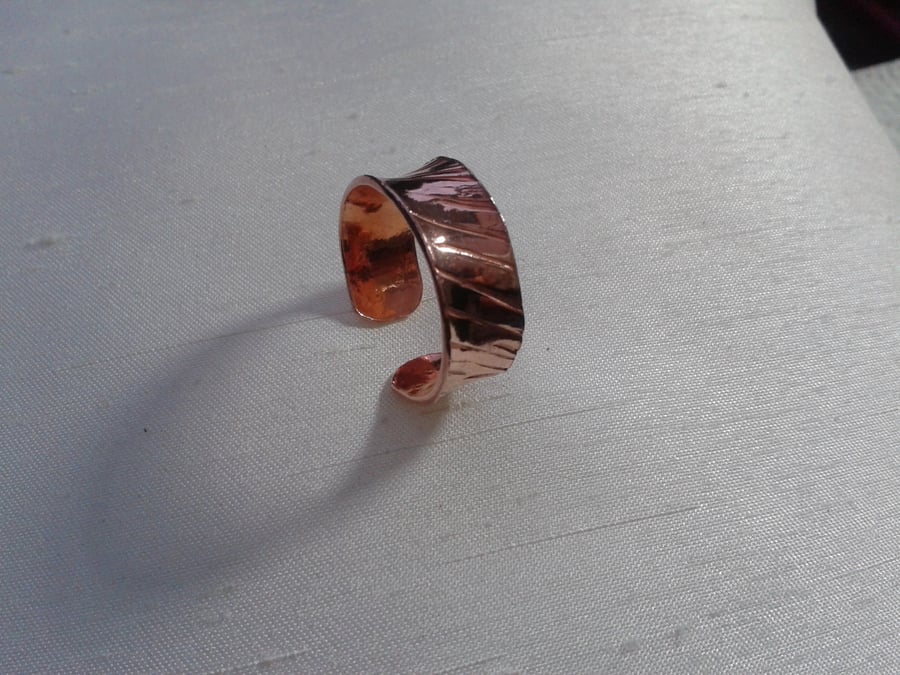 Textured Copper Adjustable Open Ring, size N-T,   R79