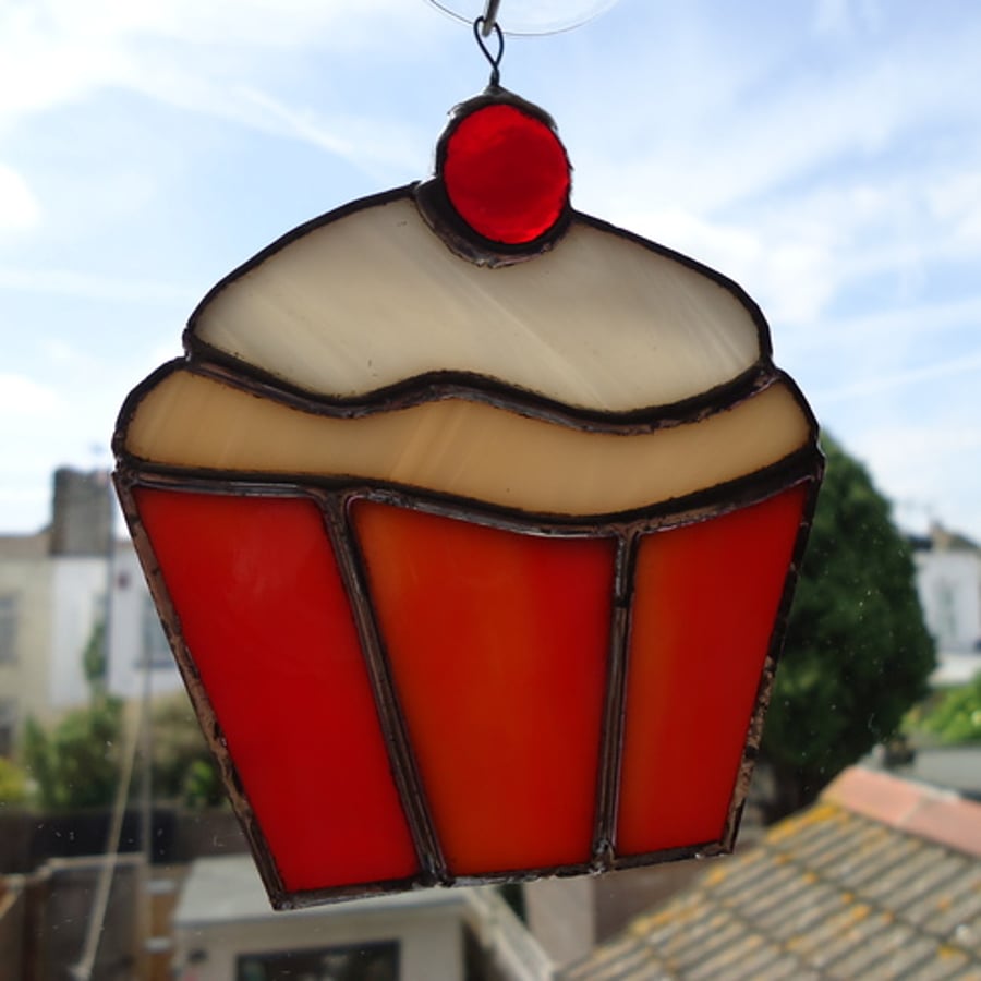 Handmade Stained Glass Cupcake Sun catcher hanging ornament