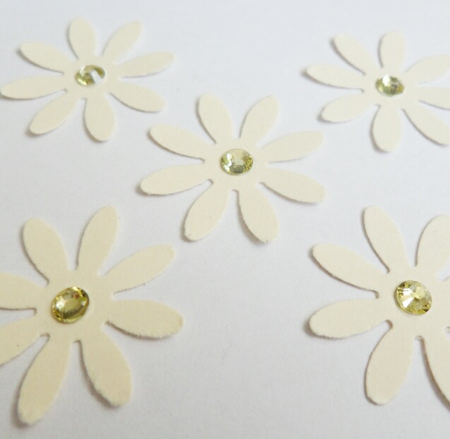 Flower Paper Shapes with Rhinestone Gems - pack of 10 Flowers - Cream & Yellow