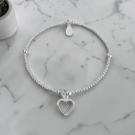 Sterling Silver Open Heart Charm Stretch Bracelet 925
