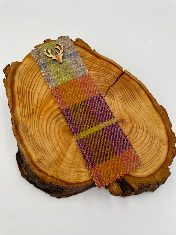 Scottish tweed bookmark with stag button detail
