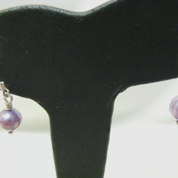 Purple Freshwater Pearl and Sterling Silver Earrings