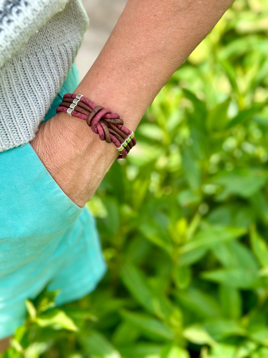 Natural Cork 'Leather' Double Knot Bracelet - Wine Brown