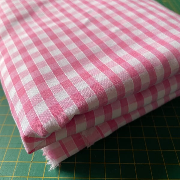 4 Metres of Pink and White Gingham Fabric Dressmaking Fabric Polycotton