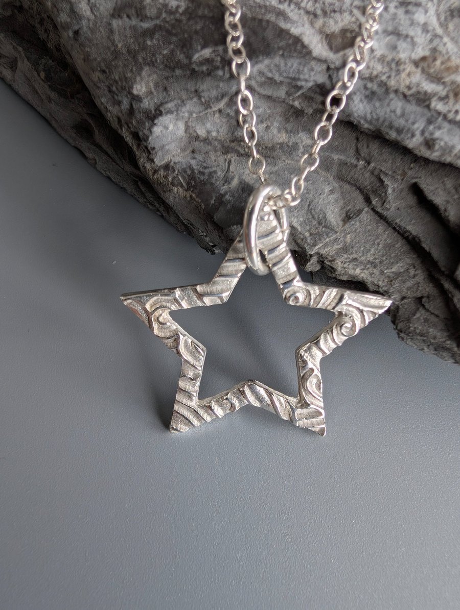 Fine Silver Open Star Pendant 