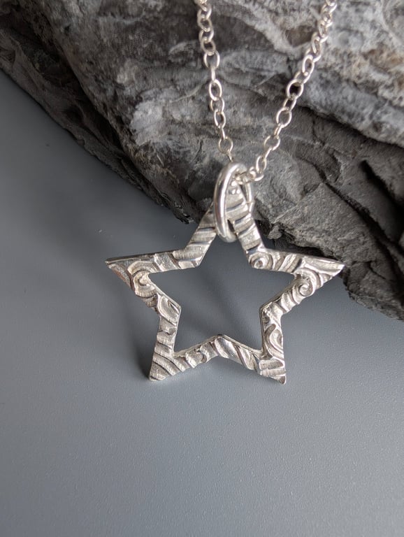 Fine Silver Open Star Pendant 