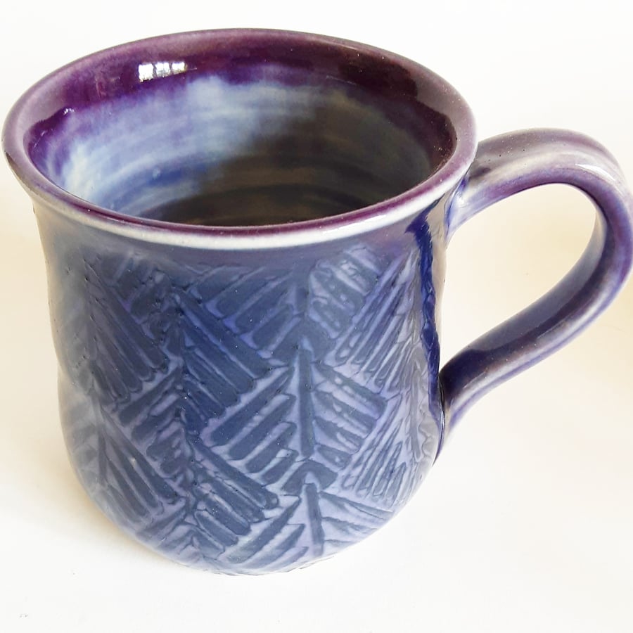 Blue Purple Patterned Mug - Hand Thrown Stoneware Ceramic Mug