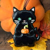 Cinders the black cat ceramic Halloween decoration