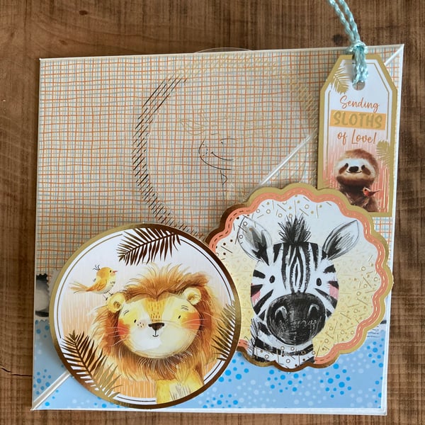 Wild Animal Adventure Twisted Easel Card – Handmade 3D Birthday for Kids