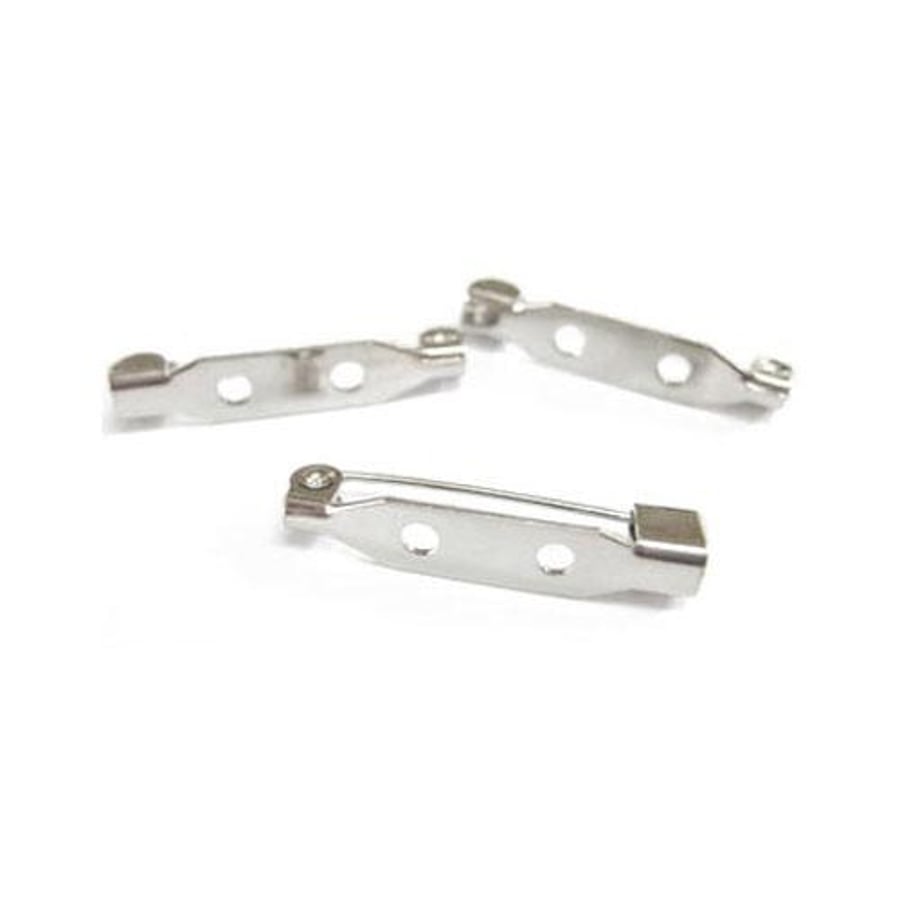 Iron Brooch Backs - Silver, 5mm x 20mm - Pack of 50x - Durable Findings for Jewe