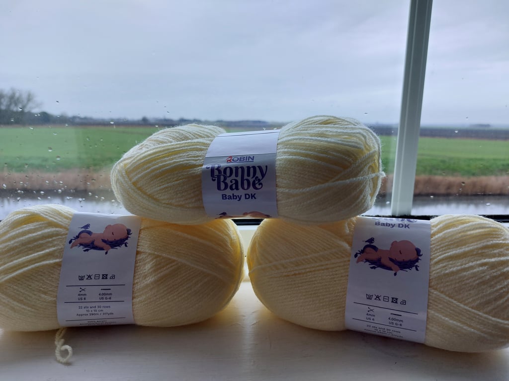 Lemon Yellow x3 Robin Bonny Babe DK Knitting Wool Yarn 100g Balls
