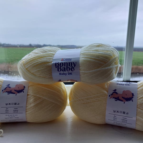 Lemon Yellow x3 Robin Bonny Babe DK Knitting Wool Yarn 100g Balls
