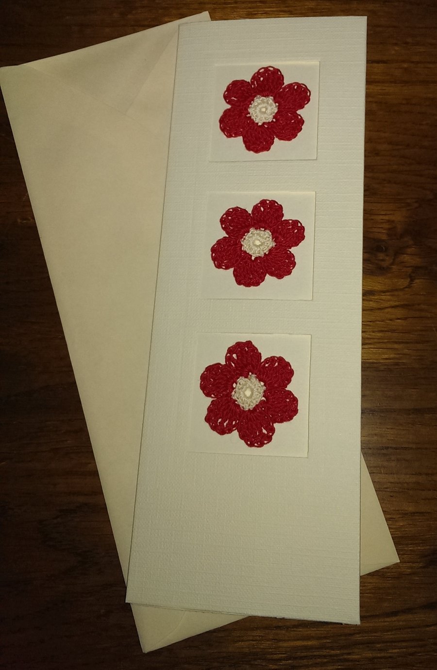 TALL CREAM LINEN EFFECT CARD, WITH 3 STRIKING RED FLOWERS - TO PERSONALISE