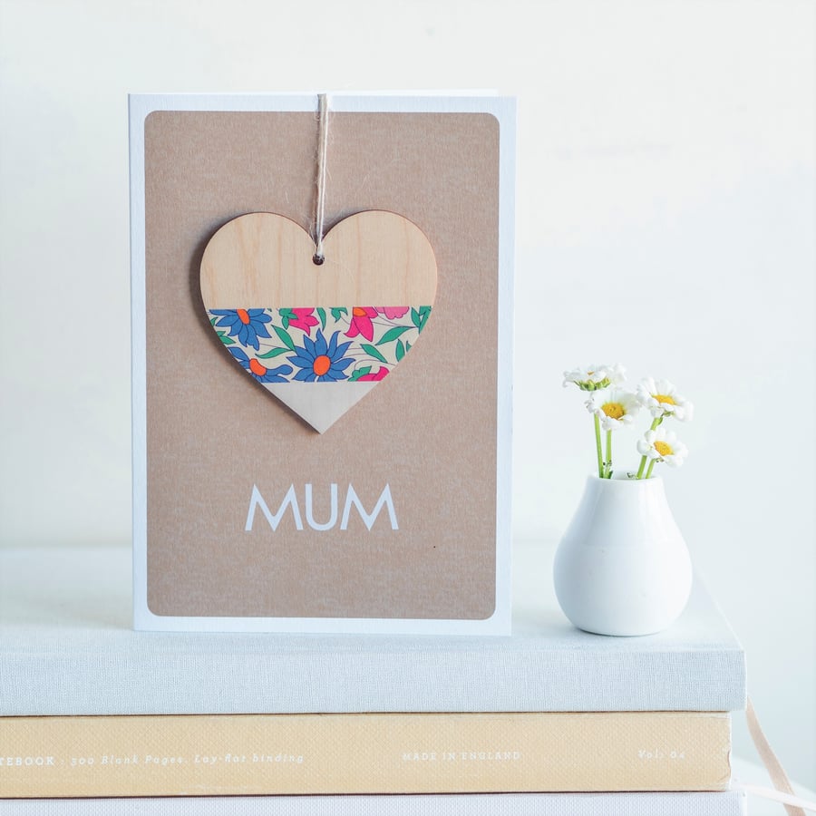 Mum Greetings Card - Keepsake Card, Handmade Luxury Card, Heart Decoration, Moth