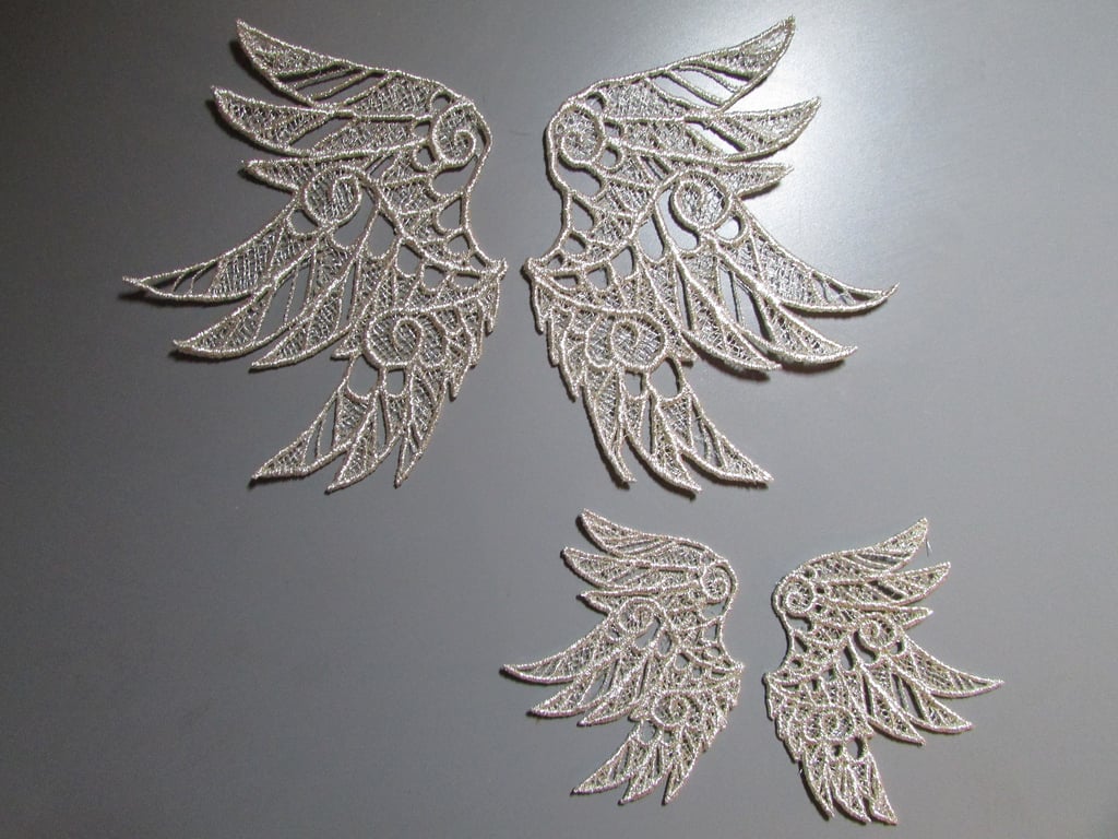 Embroidered Lace Metallic Angel Wings Applique you choose colour