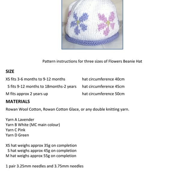 Flowers Beanie Hat PDF Knitting Pattern