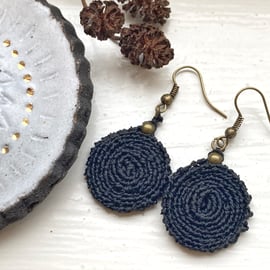 Black Spiral Macrame earrings, including Free UK delivery