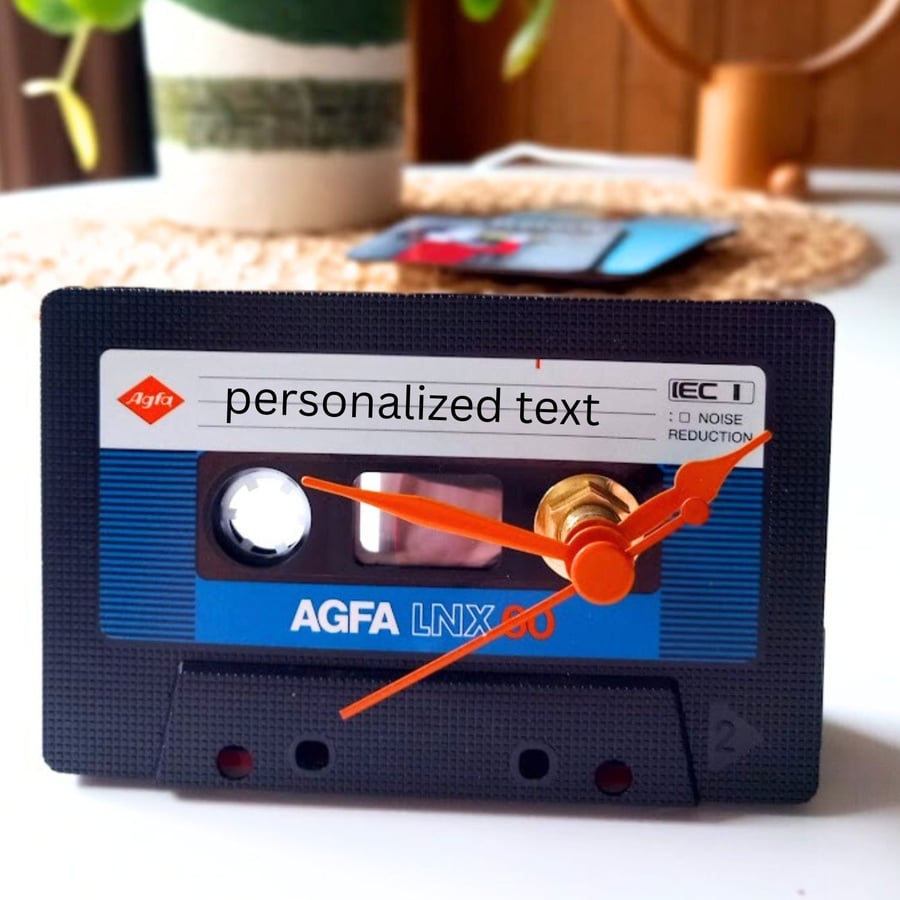Personalized Cassette Tape Desk Clock, 1980s customized clock, Man Cave Decor