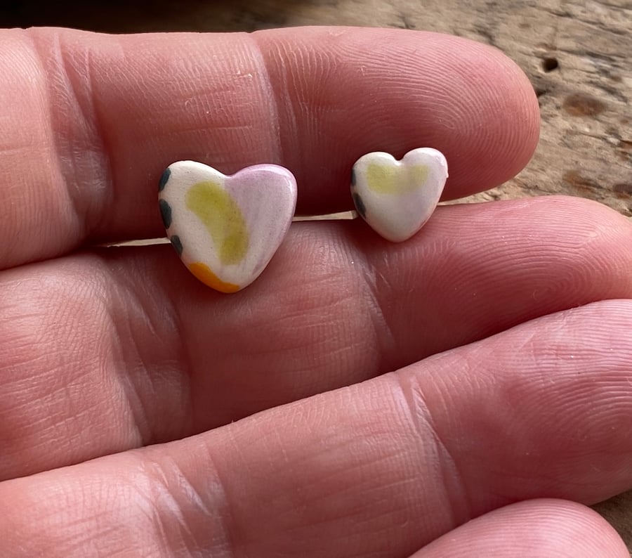 Earrings Handmade Ceramic Hearts on Sterling Silver