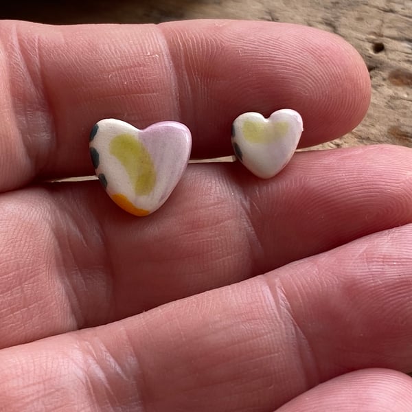 Earrings Handmade Ceramic Hearts on Sterling Silver