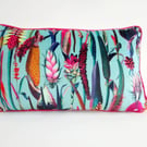 Printed Velvet Jungle Design Cushion Cover with Pink Piping