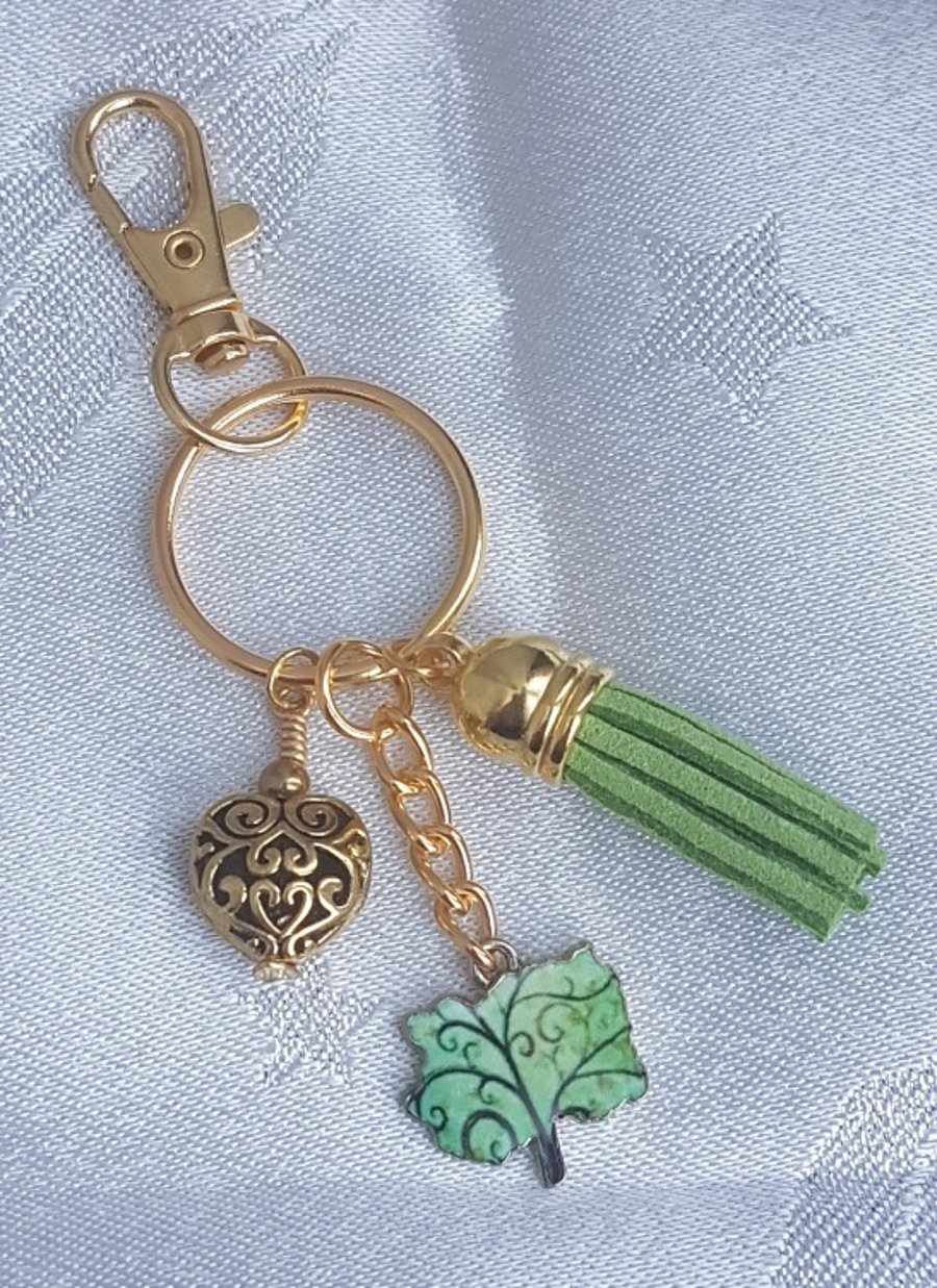 Gorgeous Tree of Life Key Ring - Key Chain Bag Charm - Gold Tones.