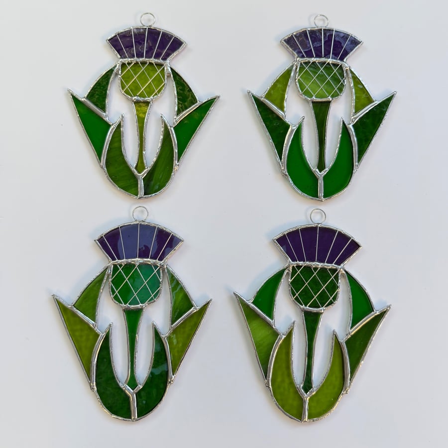 Stained Glass Thistle - Handmade Hanging Window Decoration 