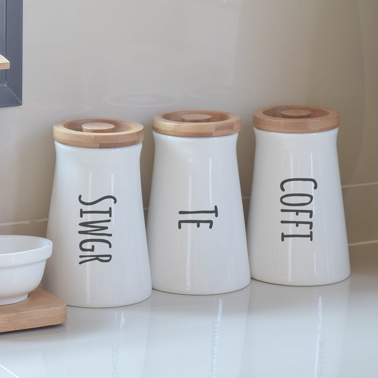 Welsh Kitchen Canister Stickers – Handwritten: Tea, Coffee, Sugar Labels, Home