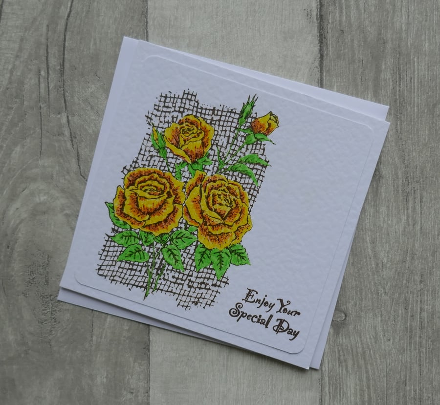 Yellow and Orange Roses - Enjoy your Special Day - Birthday Card
