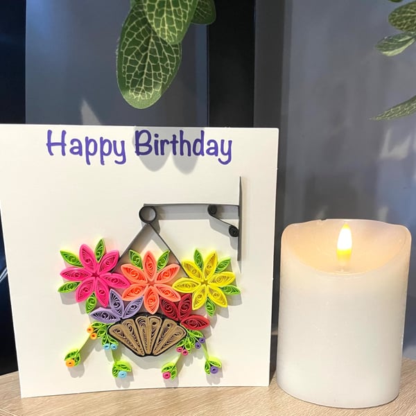 Happy birthday hanging Basket quilled Card