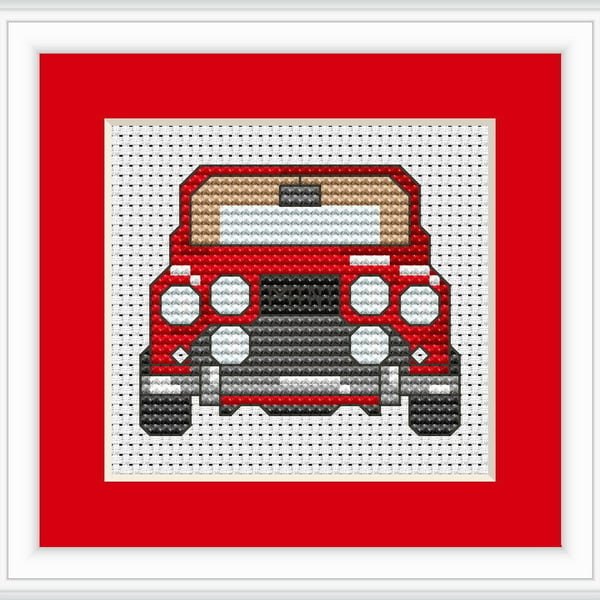 Red Mini Car Counted Cross Stitch Kit Beginner