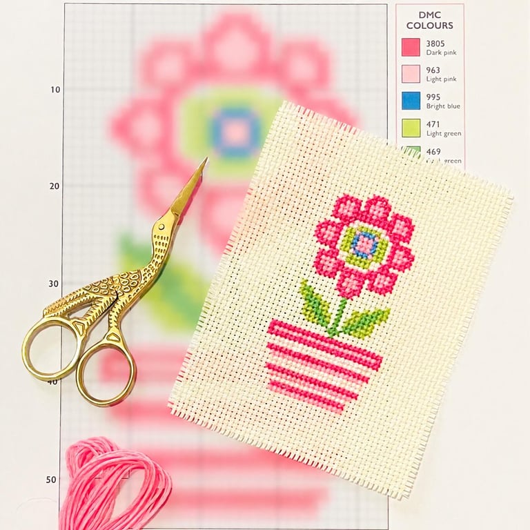Simple Nordic Scandi Flower Birthday Thank You Card Counted Cross Stitch Pattern
