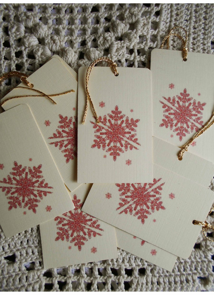 HANDMADE RED SNOWFLAKE GIFT TAGS, PACK OF 8