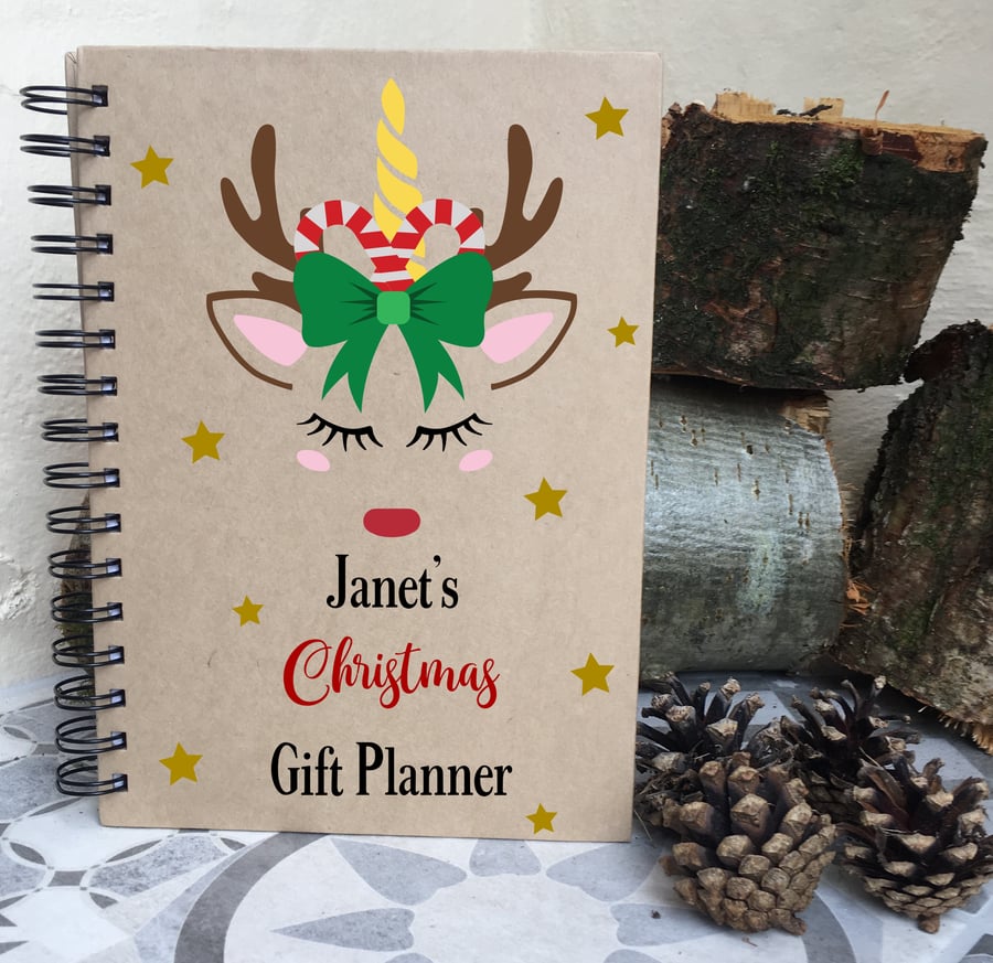 Christmas Personalised planner, Notebook,Christmas planner, Christmas Unicorn