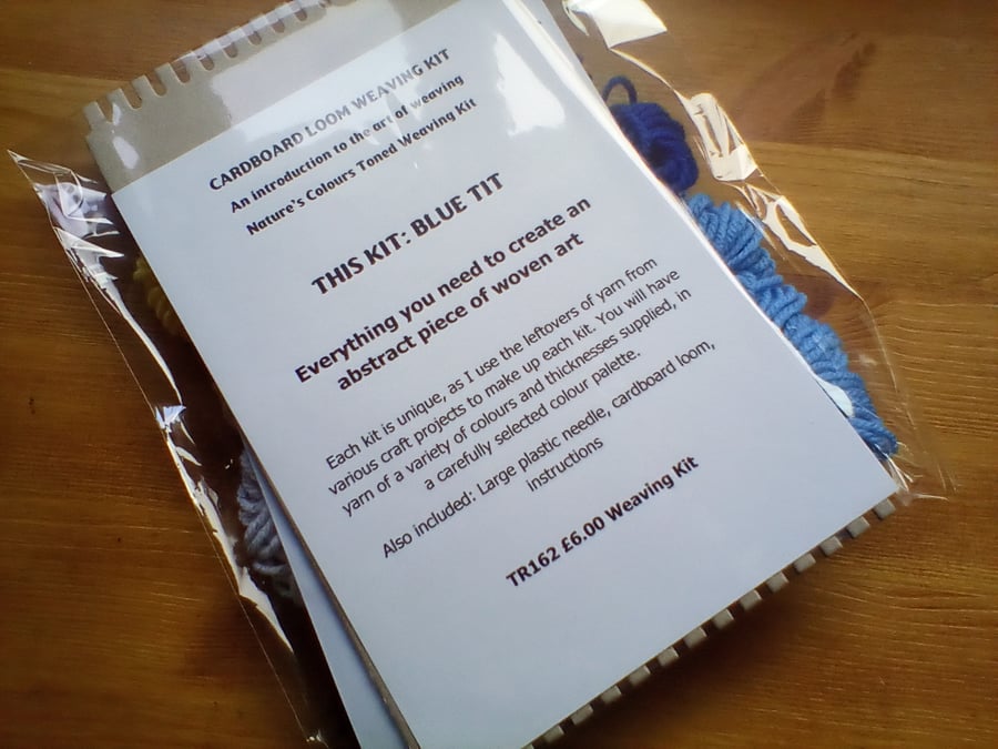 Blue Tit Bird Cardboard Loom Beginners Weaving Kit Abstract Art