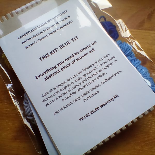 Blue Tit Bird Cardboard Loom Beginners Weaving Kit Abstract Art