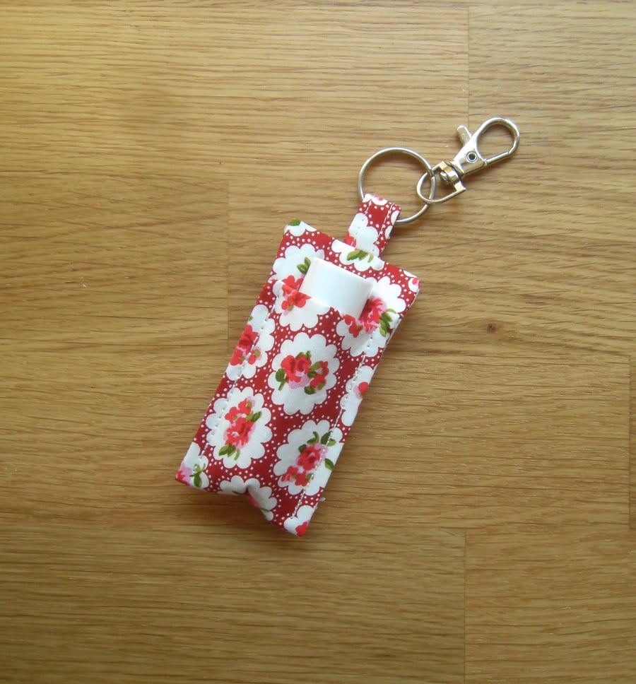 Key ring in floral fabric to hold lip balm