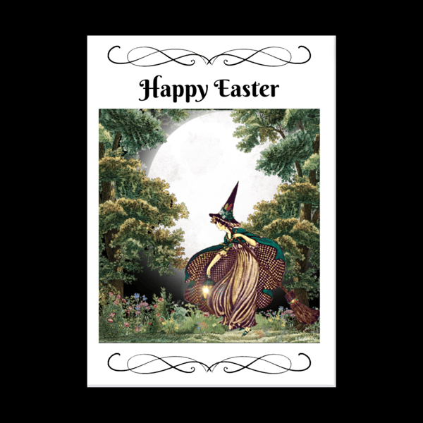 Happy Easter Card Celestial Witch Personalised Seeded Option Wiccan Pagan