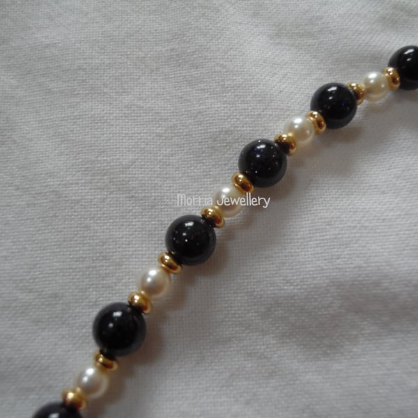 Goldstone and Pearl Necklace