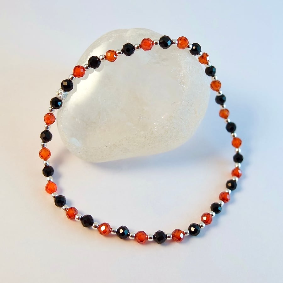  Black Spinel, Zircon & Silver Bracelet, Birthday, Anniversary, Gifts For Her