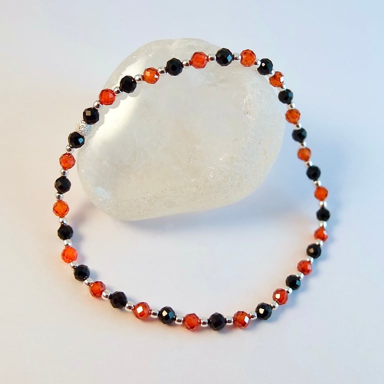  Black Spinel, Zircon & Silver Bracelet, Birthday, Anniversary, Gifts For Her