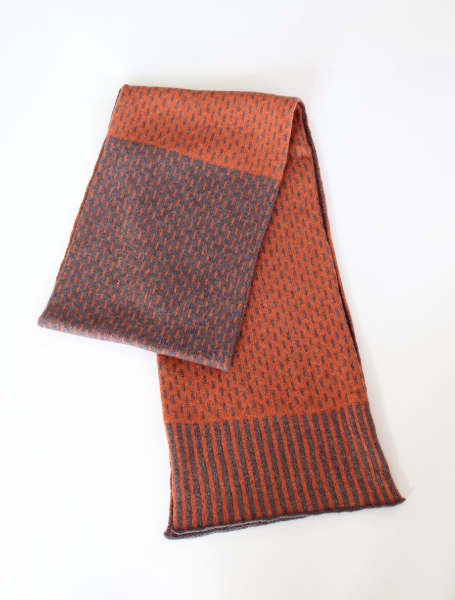 Two Tone Burnt Orange & Truffle Brown Soft Merino Lambswool Scarf 