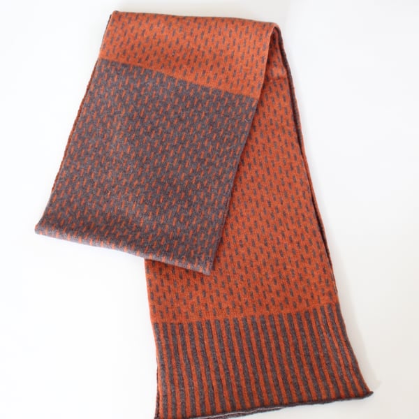 Two Tone Burnt Orange & Truffle Brown Soft Merino Lambswool Scarf 